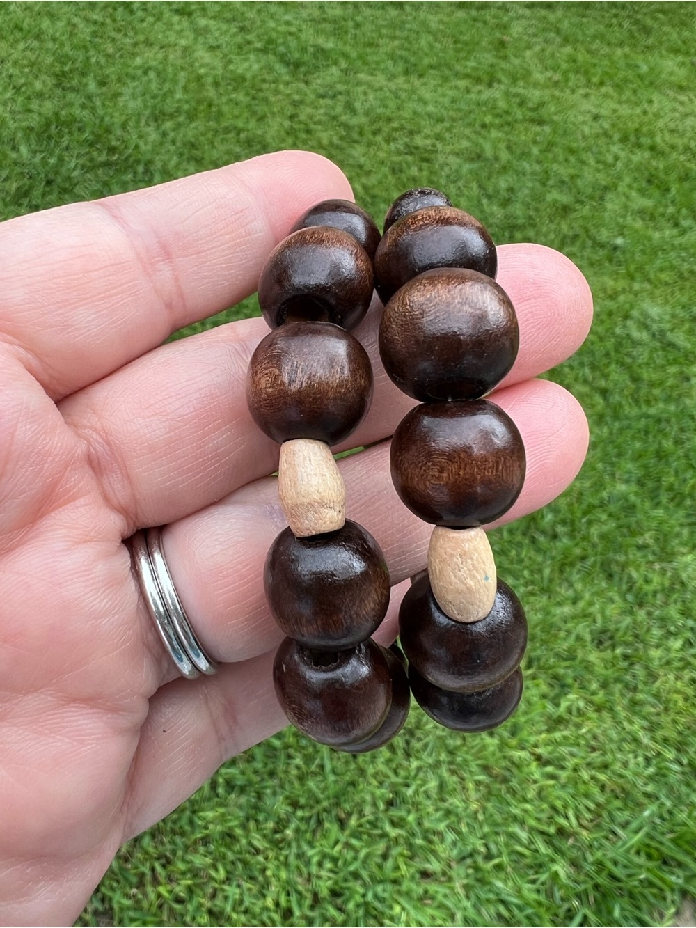 Wooden Bead memory wire bracelet - Brown & tan. Handmade.